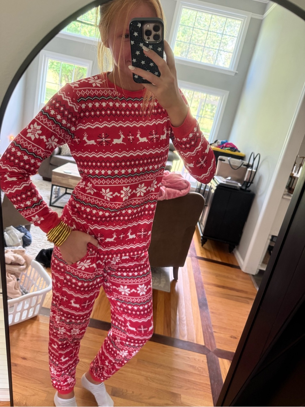 Cozy Red Fair Isle Kids Pajama One-Piece